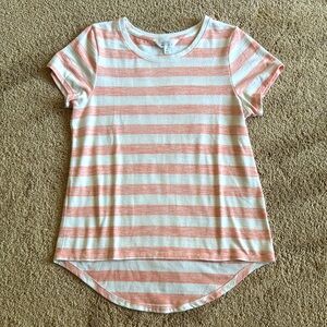 Market & Spruce White & Orange Striped Rounded Hem Short Sleeve Shirt